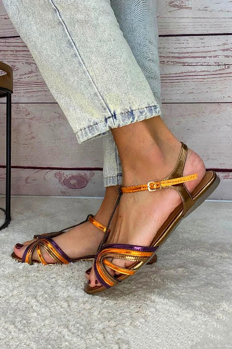 NERINA | SANDALO BASSO MULTIFASCIA CON DETTAGLI METALLICI