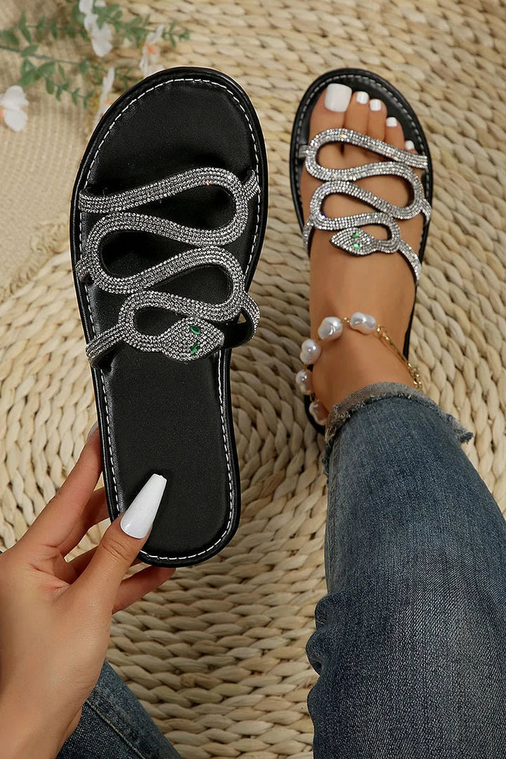 Pantofole a Forma di Serpente con Strass e Punta Rotonda