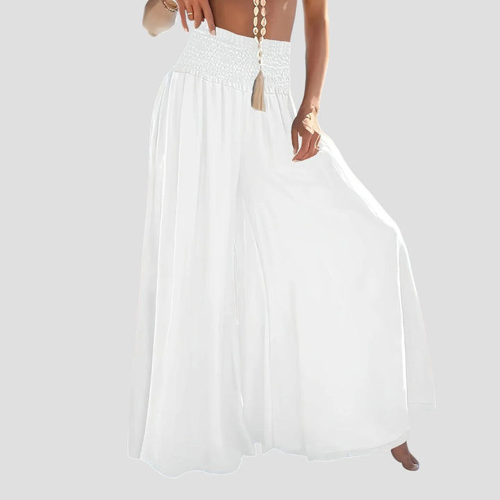 Women'S Casual Wide-Leg Flare Pants - Relaxed Fit, Light Blue, Perfect for Spring & Fall, Casual Attire|Flared Leg Pants|Shirred Detail