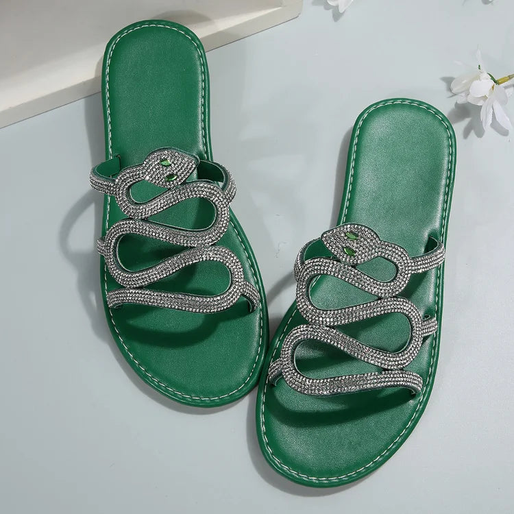 Pantofole a Forma di Serpente con Strass e Punta Rotonda
