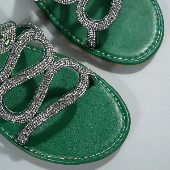 Pantofole a Forma di Serpente con Strass e Punta Rotonda