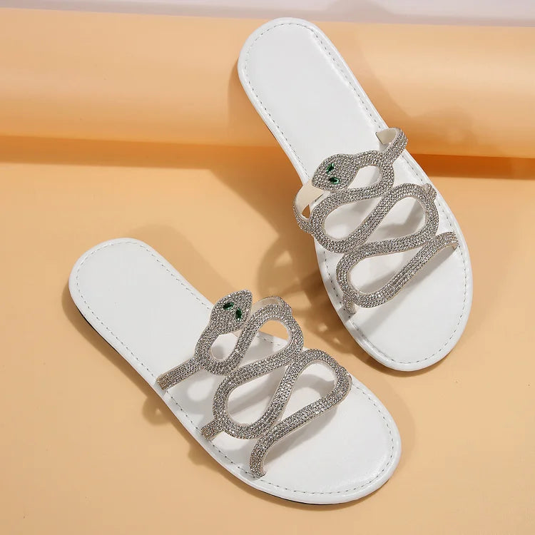 Pantofole a Forma di Serpente con Strass e Punta Rotonda