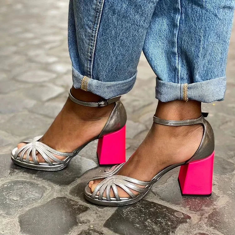 LUMA | SANDALO METALLICO CON TACCO FLUO