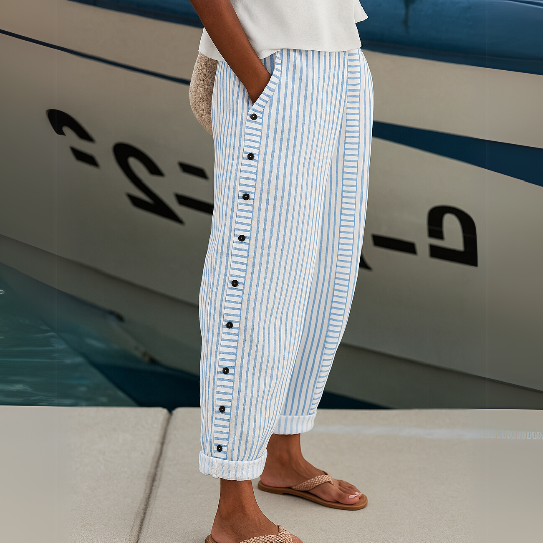 LINA | PANTALONI A RIGHE CON BOTTONI LATERALI