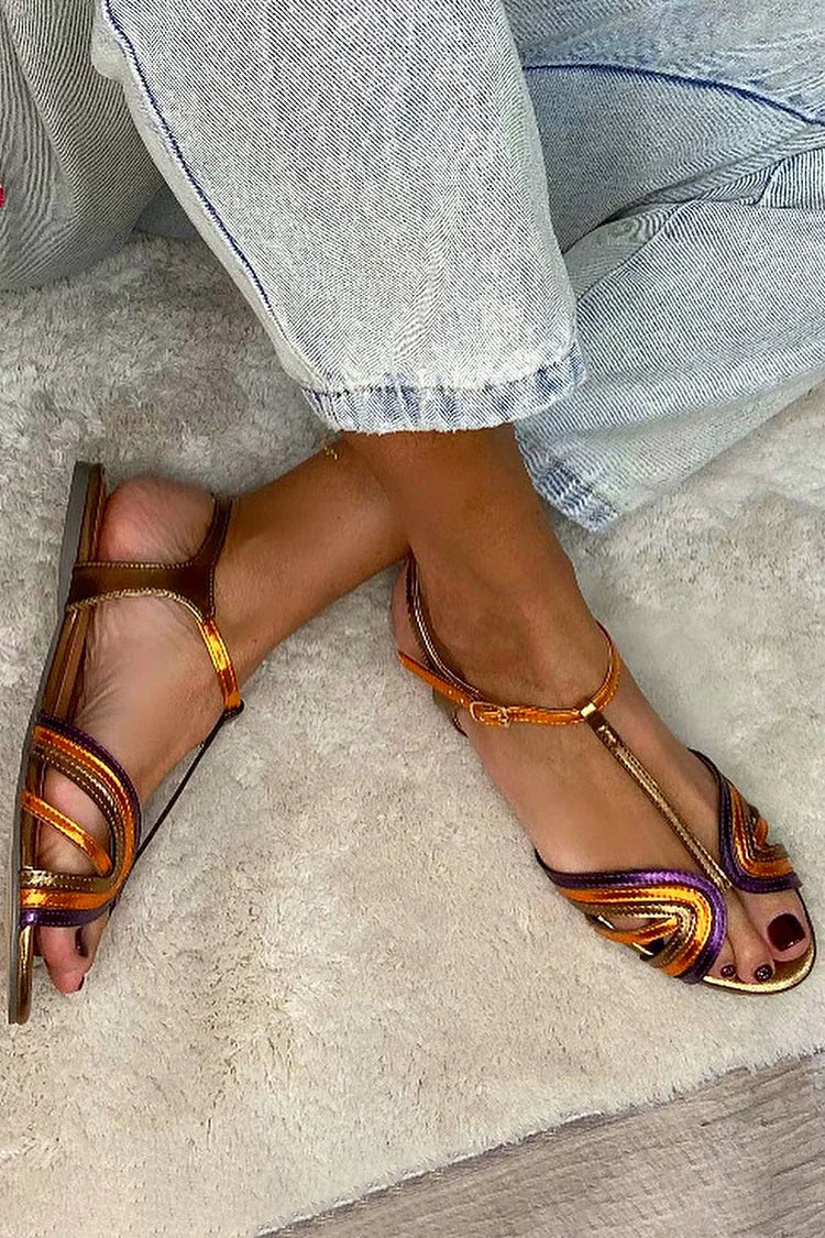 NERINA | SANDALO BASSO MULTIFASCIA CON DETTAGLI METALLICI