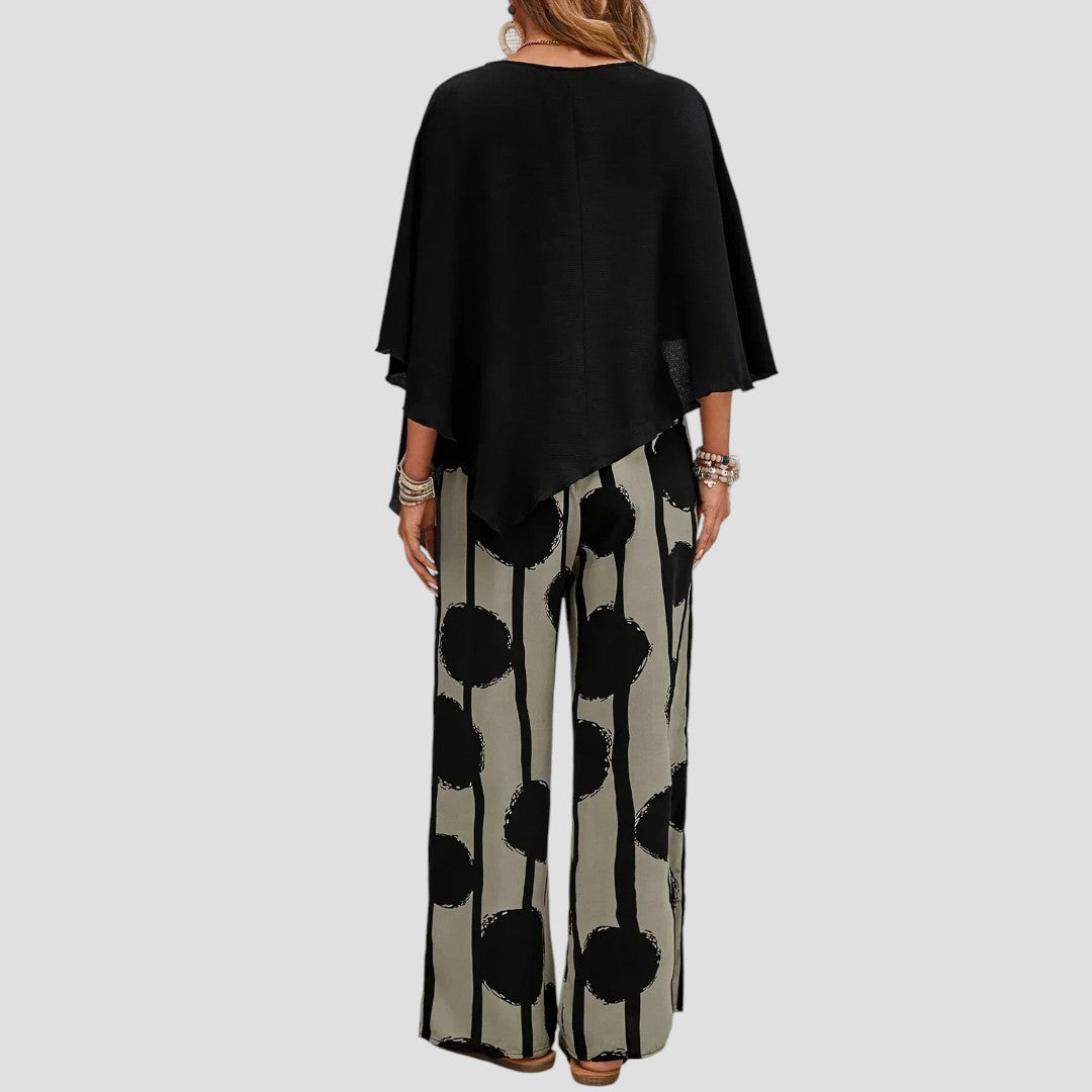 Milavie™ | Completo donna alla moda con top asimmetrico e pantalone stampato