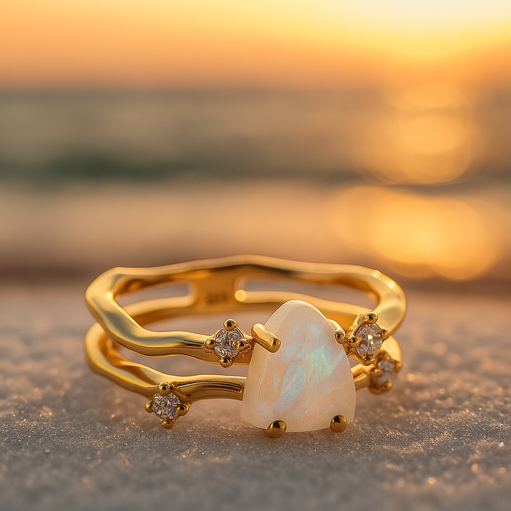 Alba di Mare | Anello dorato con pietra di luna e argento 925