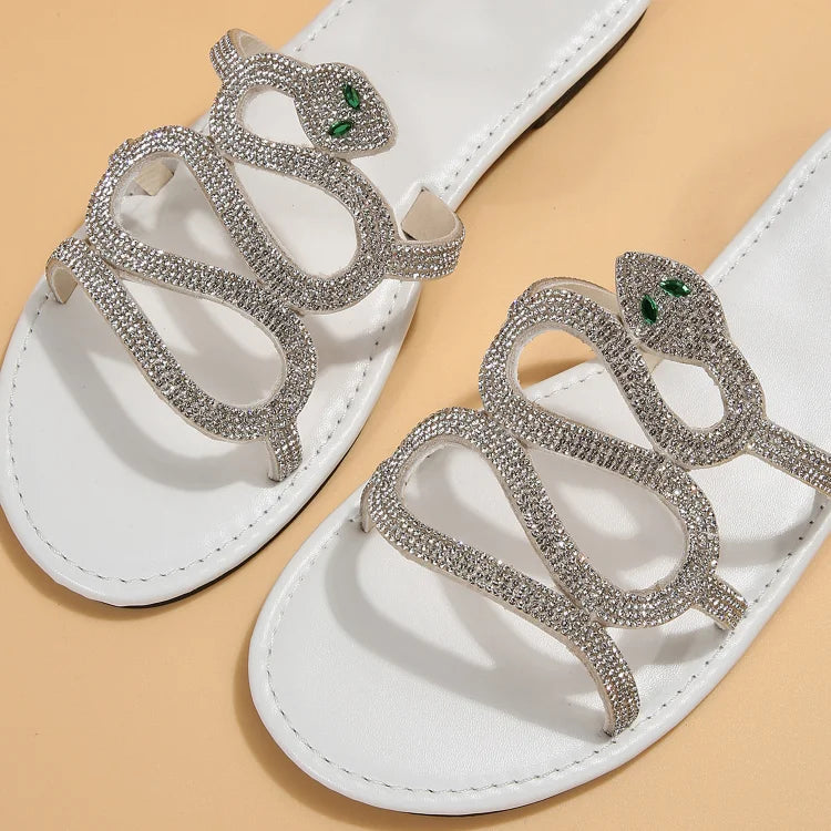 Pantofole a Forma di Serpente con Strass e Punta Rotonda