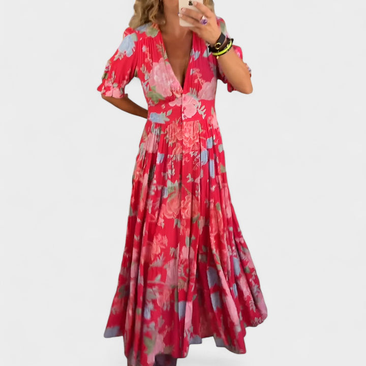 Carine | Abito con tasche a scollo a V con stampa floreale