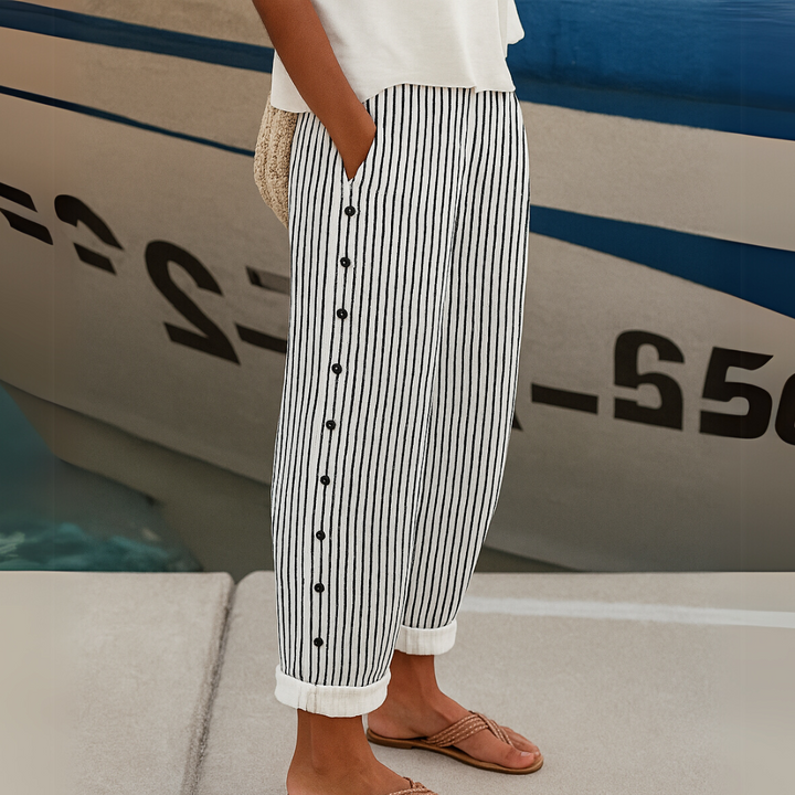 LINA | PANTALONI A RIGHE CON BOTTONI LATERALI