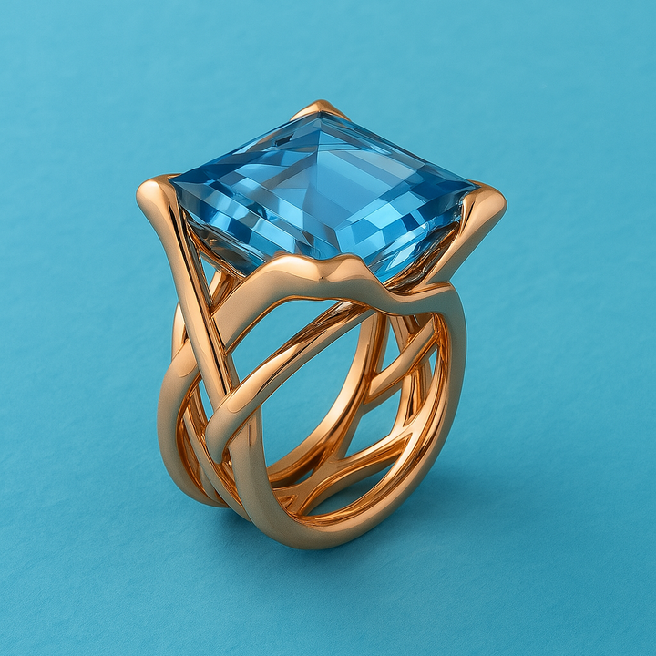 Anello Vintage in Oro Rosa con Zirconia Blu