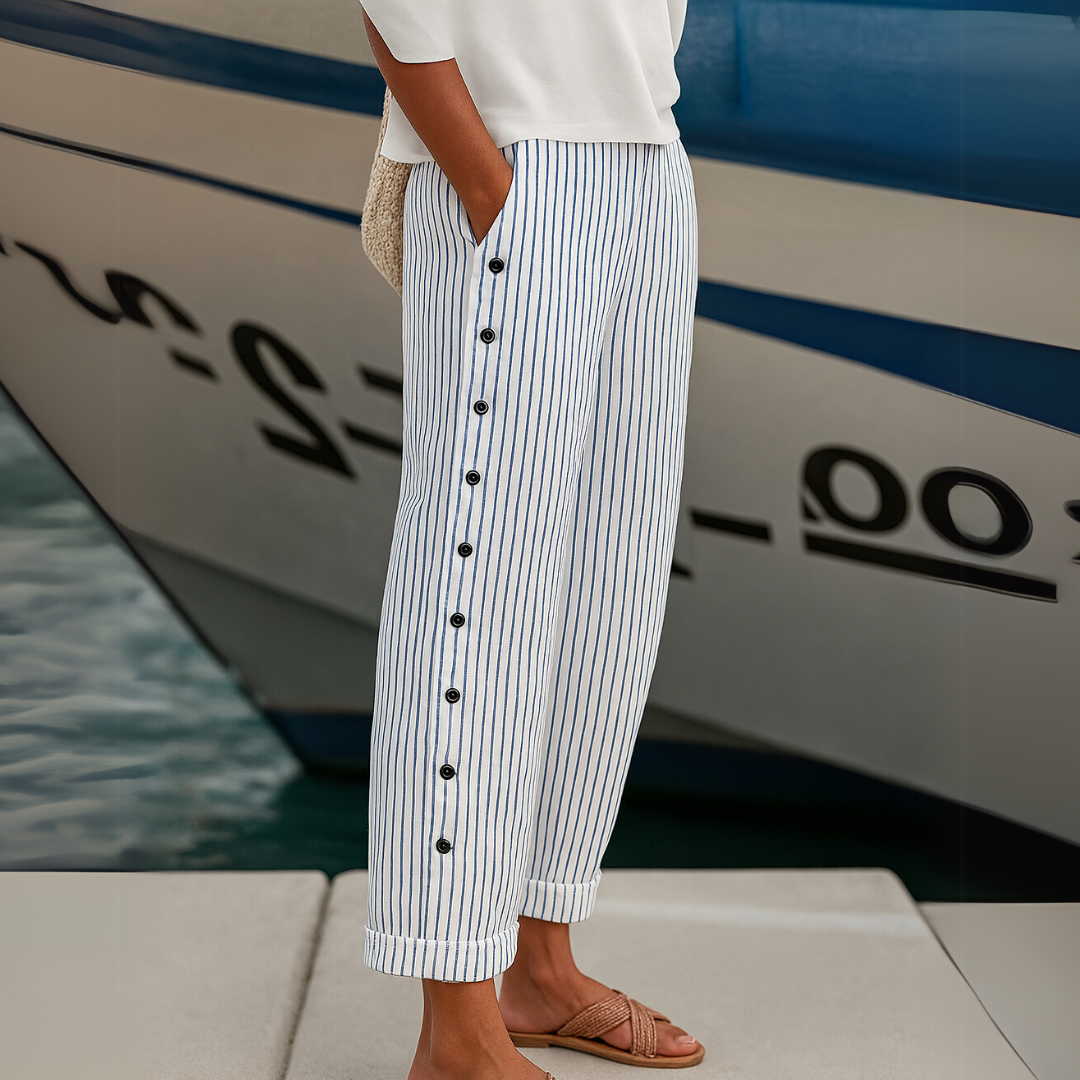 LINA | PANTALONI A RIGHE CON BOTTONI LATERALI