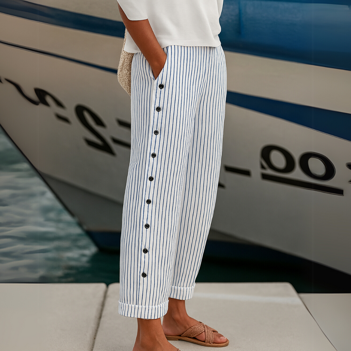 LINA | PANTALONI A RIGHE CON BOTTONI LATERALI