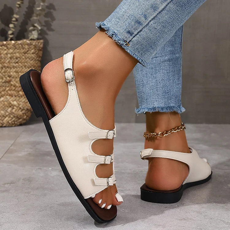 Fantastici Sandali Slingback con Fibbia a Taglio e Punta Quadrata