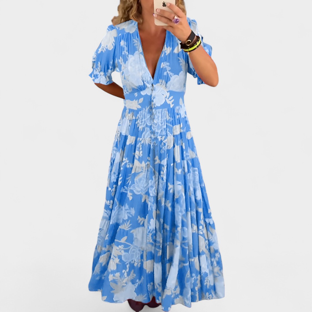 Carine | Abito con tasche a scollo a V con stampa floreale