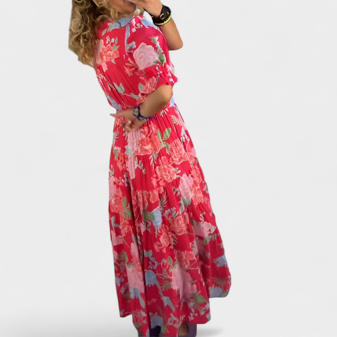 Carine | Abito con tasche a scollo a V con stampa floreale