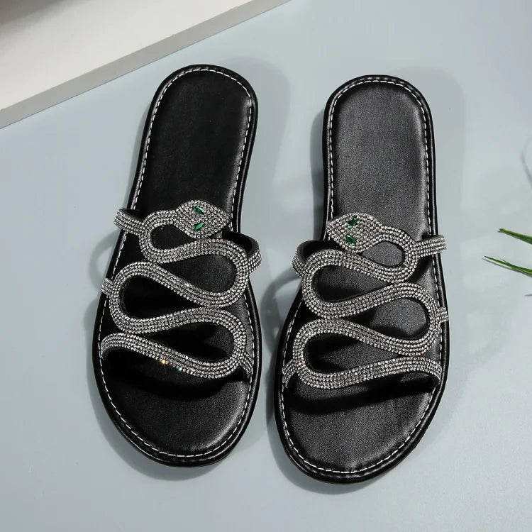 Pantofole a Forma di Serpente con Strass e Punta Rotonda
