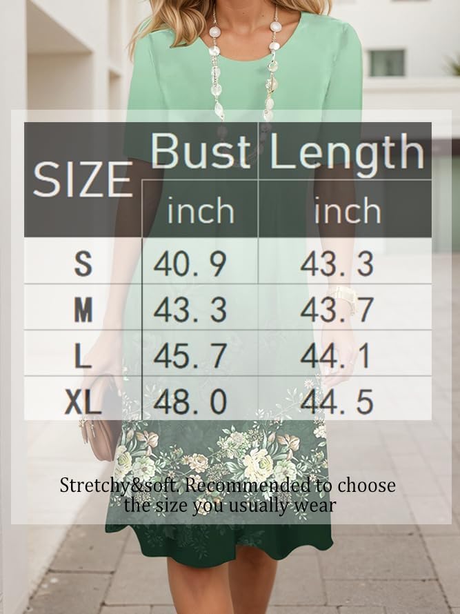 Women's Boho Floral Flowy Midi Dress Casual Loose Summer Short Sleeve Crewneck Tshirt Dresses