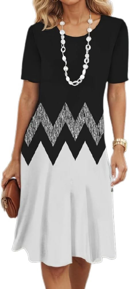 Women's Boho Floral Flowy Midi Dress Casual Loose Summer Short Sleeve Crewneck Tshirt Dresses
