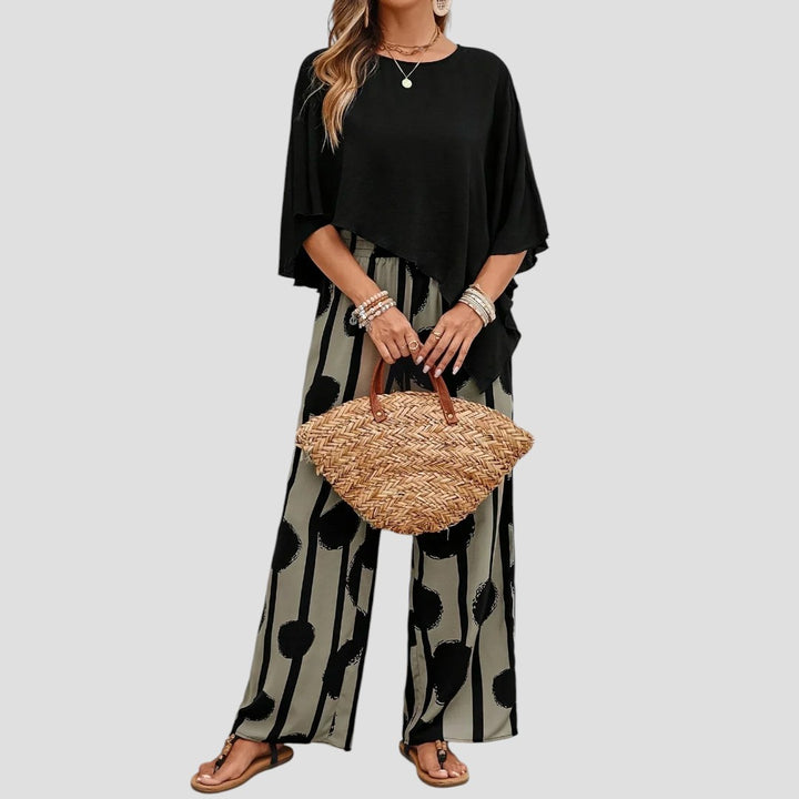 Milavie™ | Completo donna alla moda con top asimmetrico e pantalone stampato