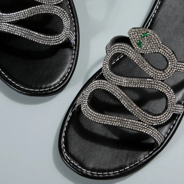 Pantofole a Forma di Serpente con Strass e Punta Rotonda