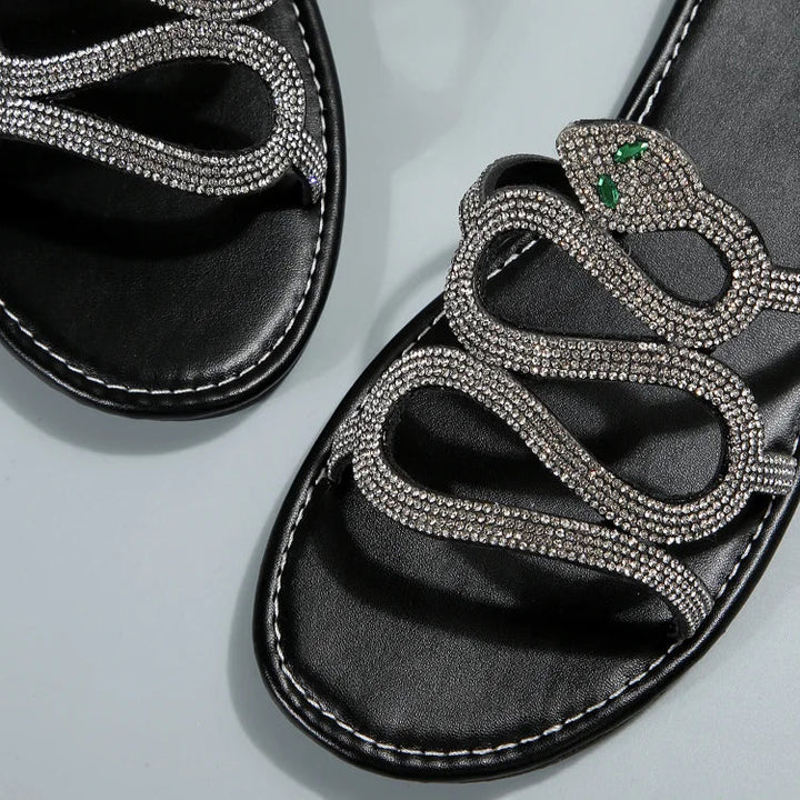 Pantofole a Forma di Serpente con Strass e Punta Rotonda