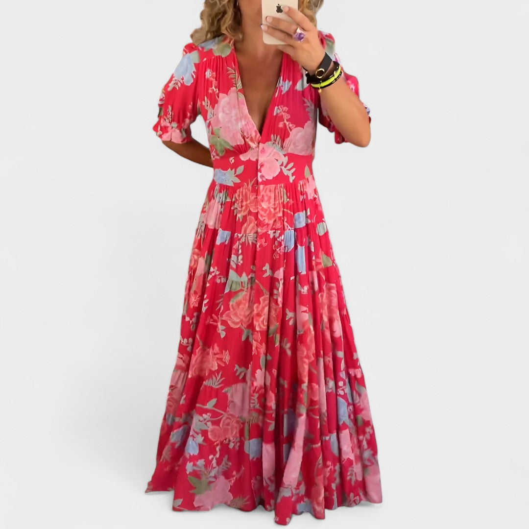 Carine | Abito con tasche a scollo a V con stampa floreale