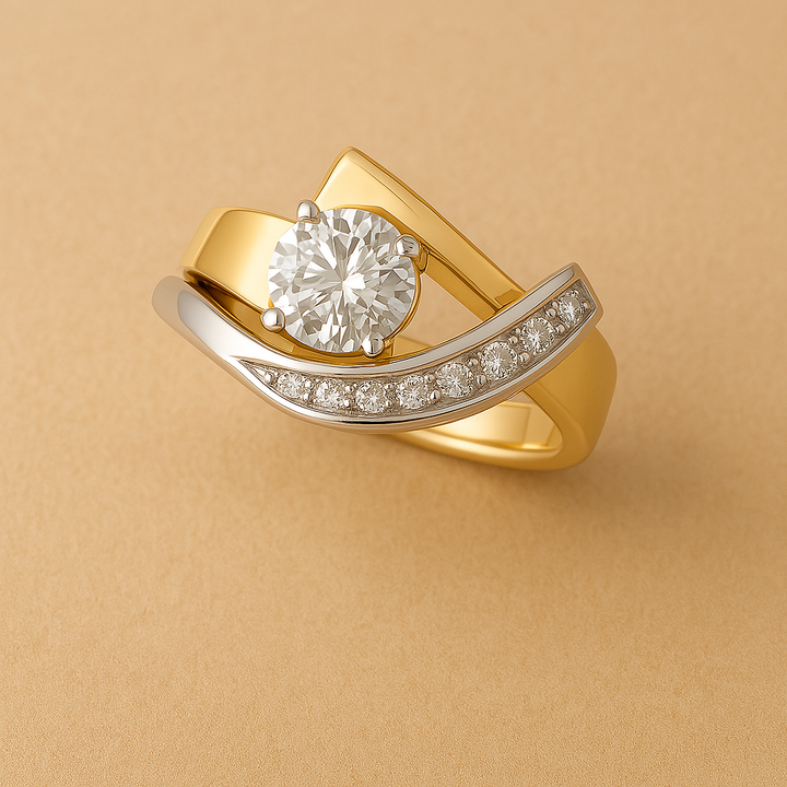 Anello Vintage Irregolare in Oro e Argento con Zirconia