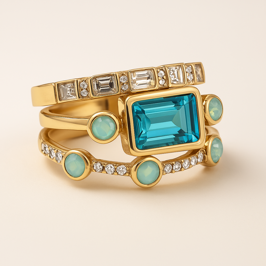 Set di anelli in cristallo blu vintage