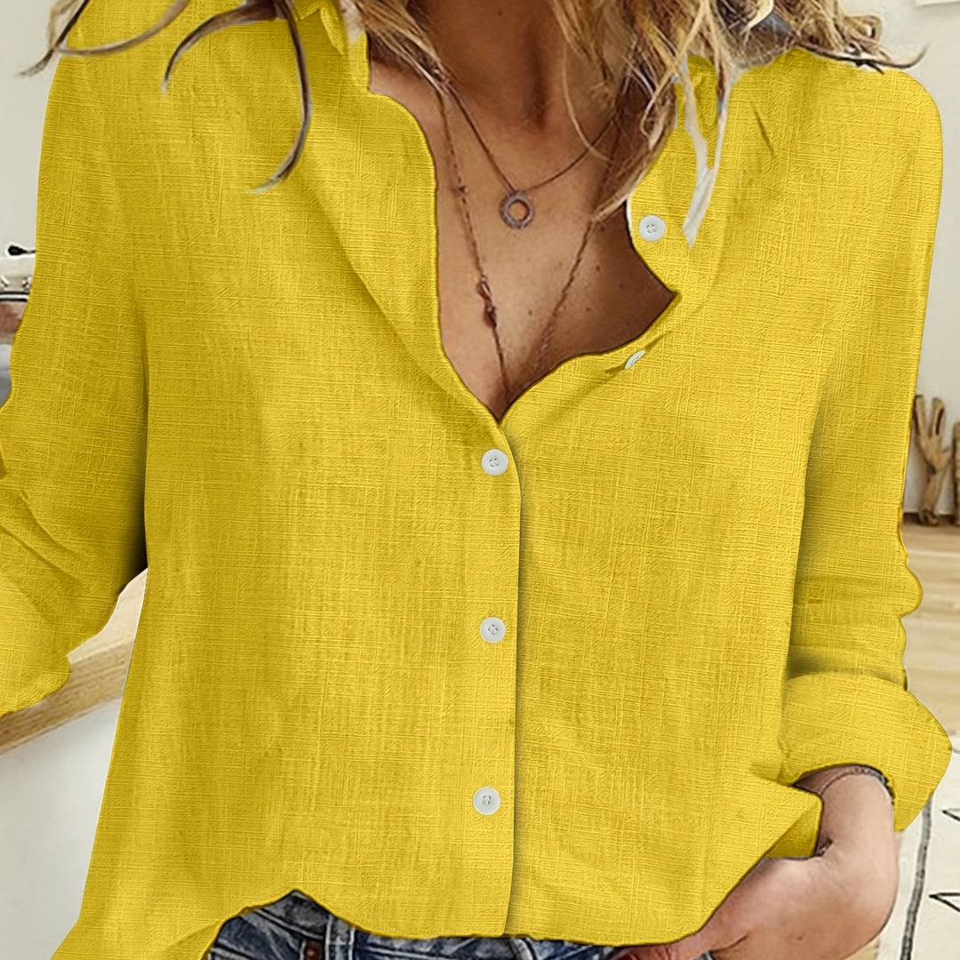 Long Sleeve Linen Shirt, Casual Button Up Shirt For Spring & Fall, Women's Clothing