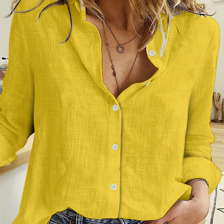 Long Sleeve Linen Shirt, Casual Button Up Shirt For Spring & Fall, Women's Clothing