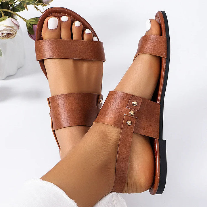 Sandali Casual con Cinturino e Fibbia a Borchie in Colore Unito