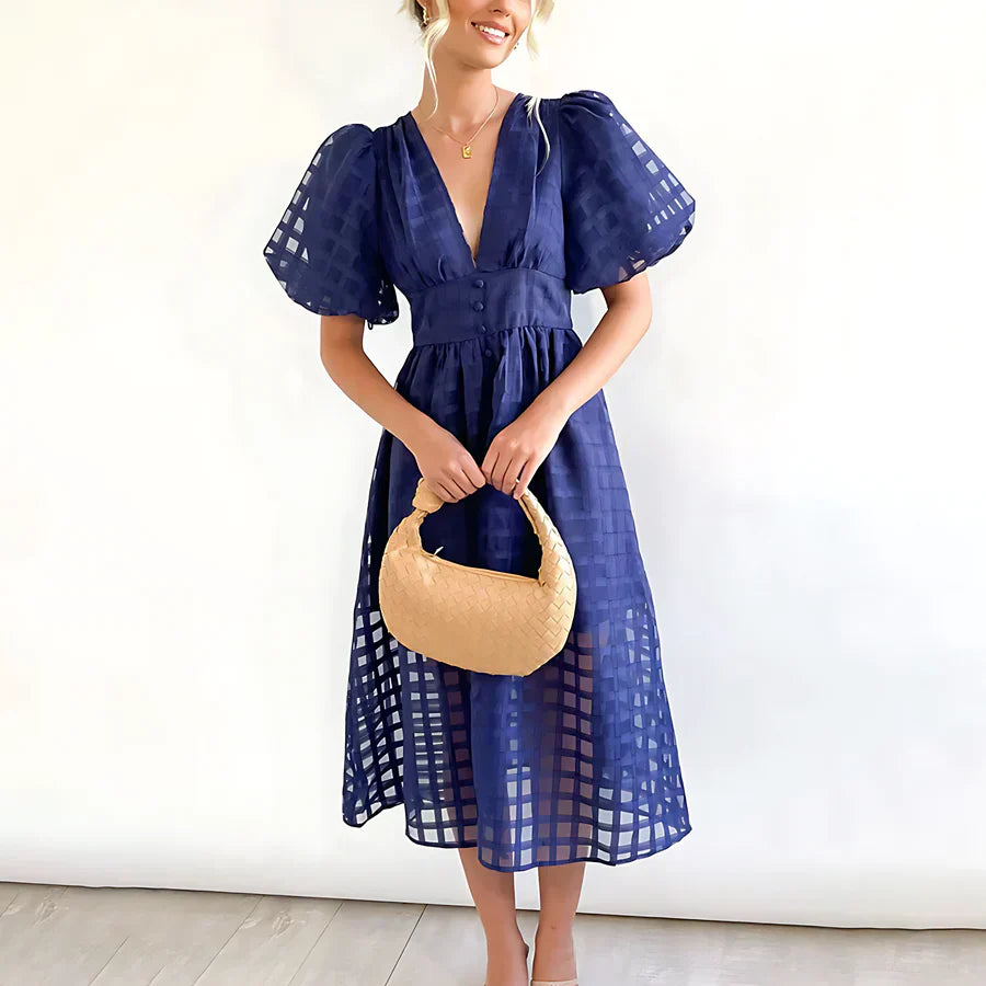 ISABELLA | ABITO MIDI CON MANICHE A SBUFFO