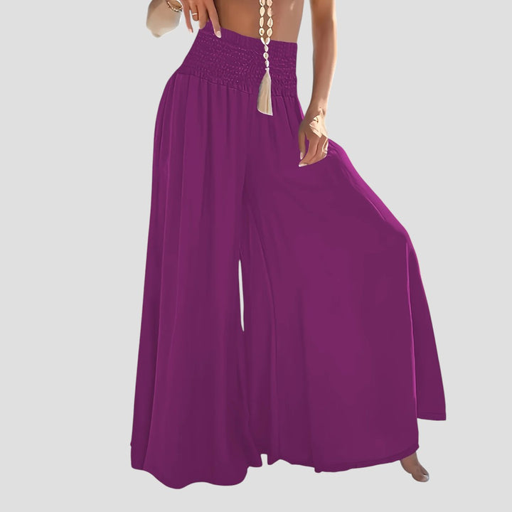 Women'S Casual Wide-Leg Flare Pants - Relaxed Fit, Light Blue, Perfect for Spring & Fall, Casual Attire|Flared Leg Pants|Shirred Detail