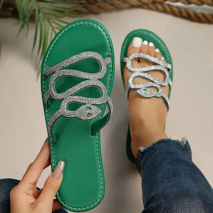 Pantofole a Forma di Serpente con Strass e Punta Rotonda