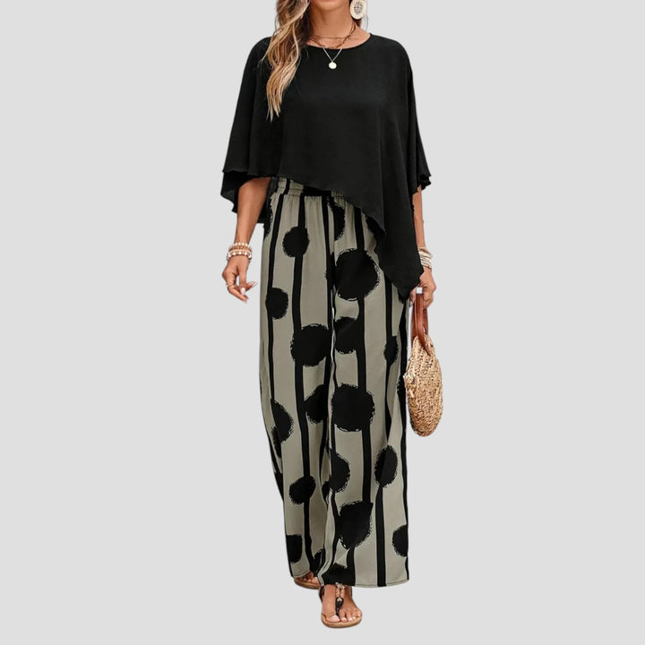 Milavie™ | Completo donna alla moda con top asimmetrico e pantalone stampato