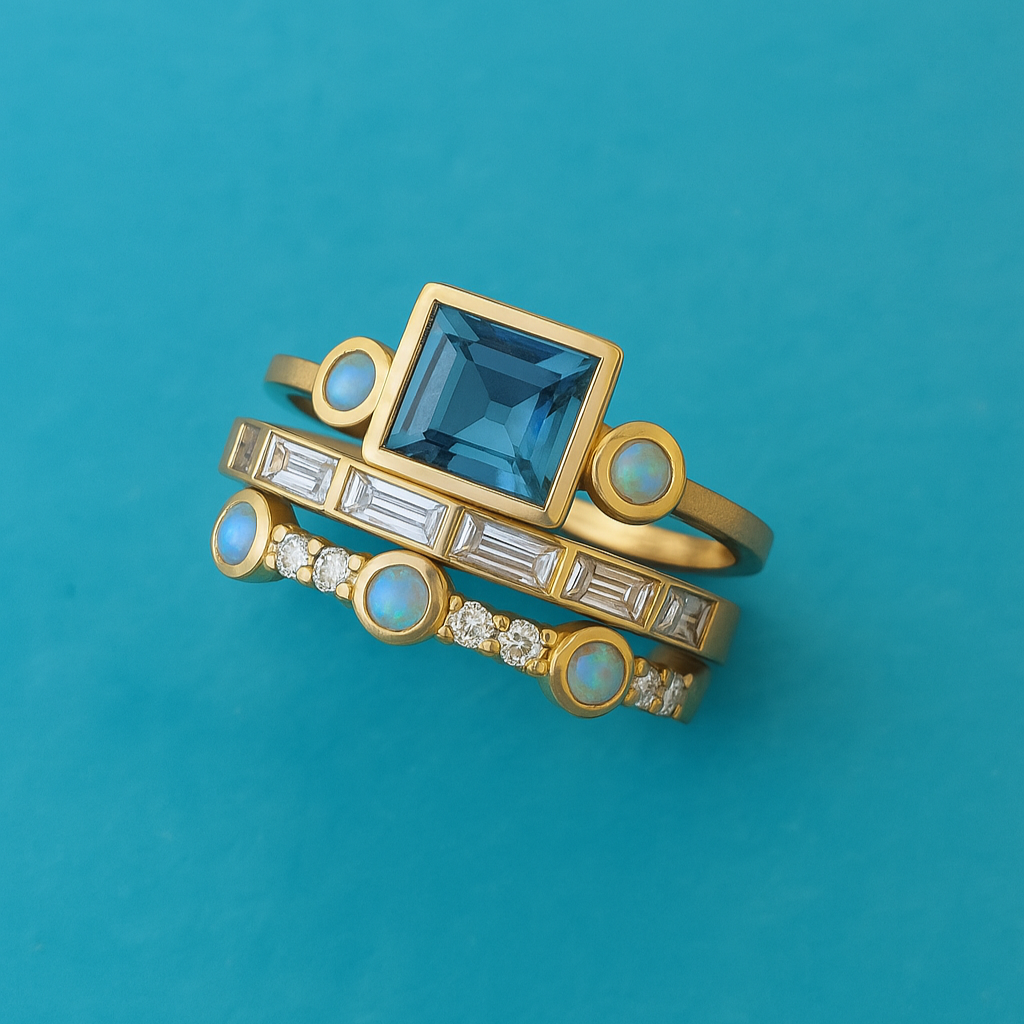 Set di anelli in cristallo blu vintage