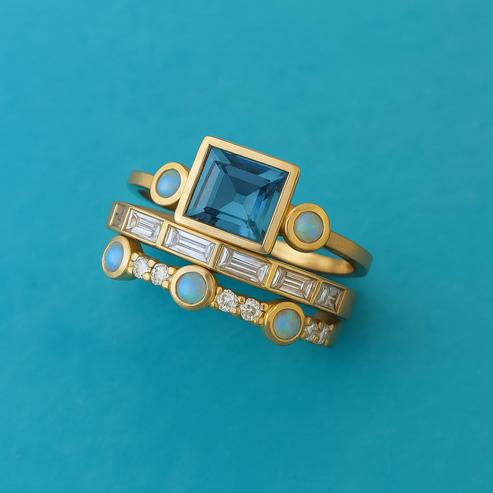 Set di anelli in cristallo blu vintage