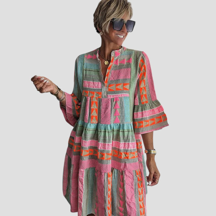 Giada – Abito Midi Colorato con Scollo a V e Maniche Svasate