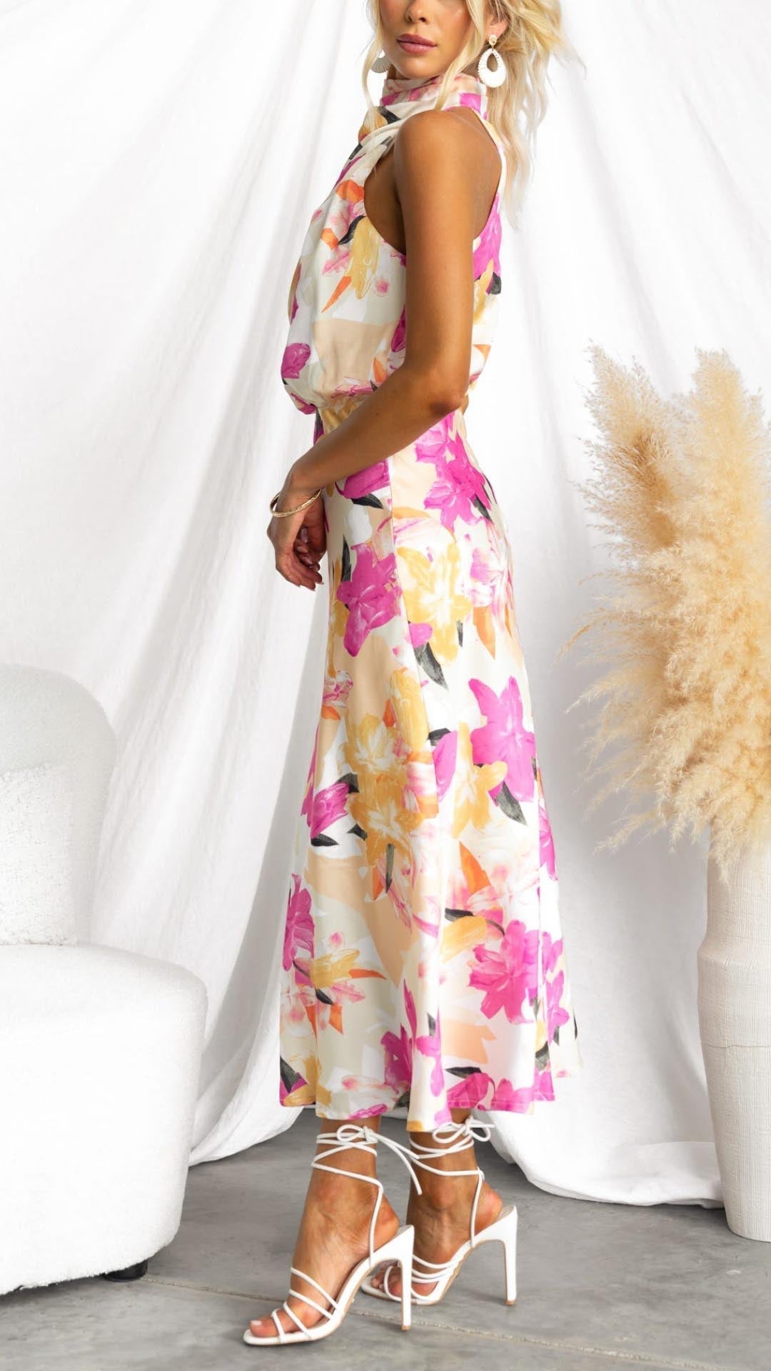 JACQUELINE | ABITO LUNGO FLOREALE CON COLLO ALL'AMERICANA