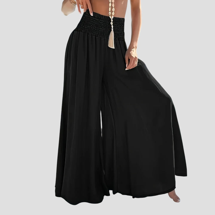 Women'S Casual Wide-Leg Flare Pants - Relaxed Fit, Light Blue, Perfect for Spring & Fall, Casual Attire|Flared Leg Pants|Shirred Detail