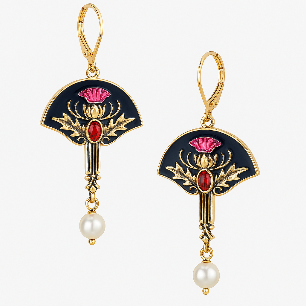 Orecchini Boho con Perle e Cristallo Rosso