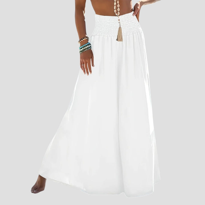 Women'S Casual Wide-Leg Flare Pants - Relaxed Fit, Light Blue, Perfect for Spring & Fall, Casual Attire|Flared Leg Pants|Shirred Detail
