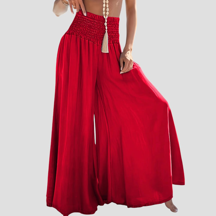 Women'S Casual Wide-Leg Flare Pants - Relaxed Fit, Light Blue, Perfect for Spring & Fall, Casual Attire|Flared Leg Pants|Shirred Detail