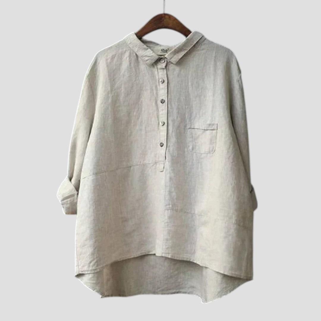 Alexandra – Blusa Lunga Elegante con Dettagli in Rilievo e Spacchi Laterali