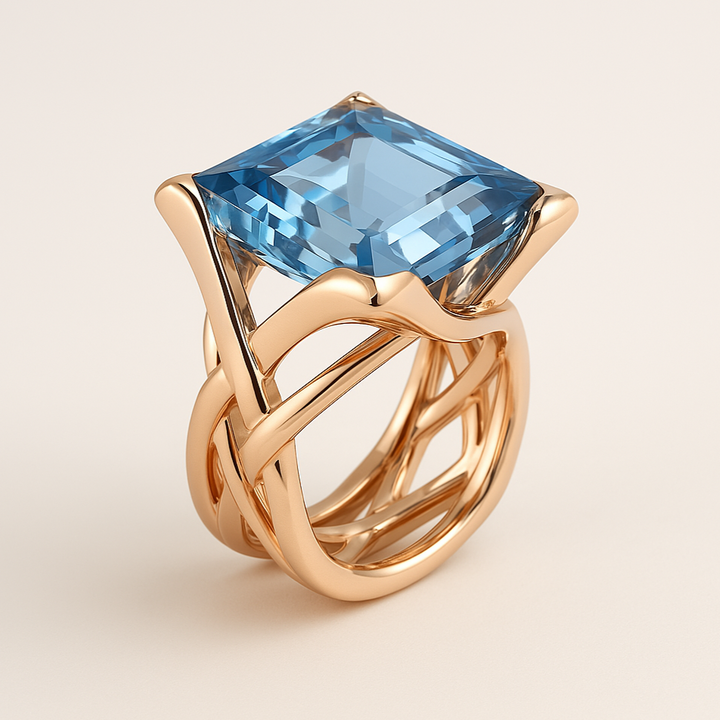 Anello Vintage in Oro Rosa con Zirconia Blu
