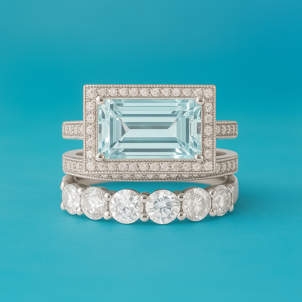 Set di Anelli in Vetro Turchese Vintage